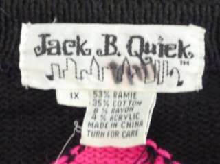 Jack B. Quick Black Cardigan Sweater 1X Bright Design Maribou Collar 