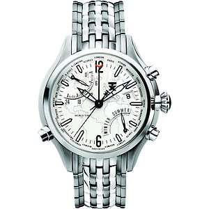 Mens TX 500 Series World Time Silver Stainless Steel Chrono Watch 