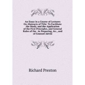   the . in Preparing, &c., and of Counsel Advisi Richard Preston Books