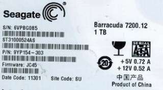   ST31000524AS 1TB P/N 9YP154 303 F/W JC45 SU 715663214816  