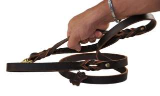 Double Handle Leather Dog Leash Solid Brass  
