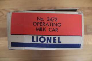 Lionel No. 3472 10 Operating Milk Car, Platform, Original Box 