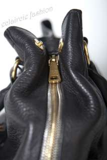 PRADA Sacca 2 Manici Black Deer Leather Zipper Tote Shoulder Bag 