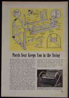 PORCH SWING Seat 1948 HowTo PLANS simple Steam Bent  