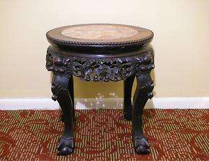   Hardwood Marble Wood Carving Plant Stand Table (H 17.5)  