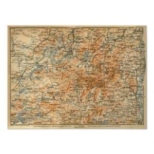   Adirondacks Map from Baedekers Travel Guide Posters