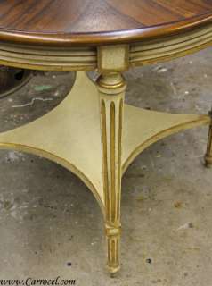 Antique Louis XVI Cream and Walnut Round Sofa End Table  