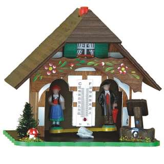 German Black Forest Alpine Weather House with Thermometer Hand Painted 