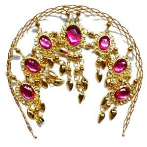 Belly Dance Deluxe Gold Metal Headband with Hotpink Rhinestones    A