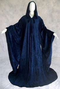 Velvet Robe NAVY Blue Wizard Cloak Wicca LARP Gothic  