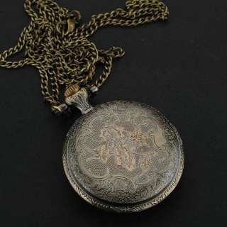   Pattern Quartz Necklace Pocket Watch Chain Fashin Unisex Gift  