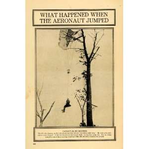  1918 Print British Aeronaut Parachuter Caught Tree WWI 
