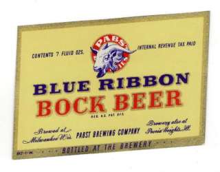 Pabst Blue Ribbon Bock Beer IRTP Label Milwaukee WI  