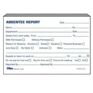 Absentee Report Pad, 6x4, 2/PK, White/Blue Ink   6x4; White/Blue Ink 