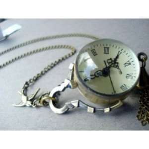  Antique Style Brass Pocket Watch Necklace with Cute Bird 