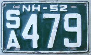 1952 NEW HAMPSHIRE LICENSE PLATE # SA 479 USED.  