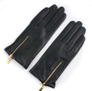 New Womens Accessories Gold Zip sheep leather Winter gloves  