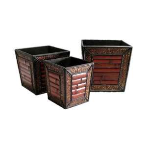  Cheungs Rattan Set of 3 Square Planter with Bamboo Plank 