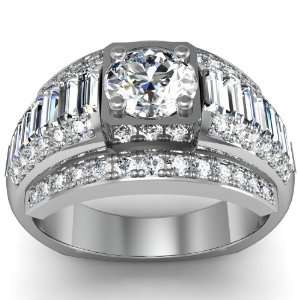   Round Diamond Engagement Ring Thick 14K White Gold G/VS AGI Certified