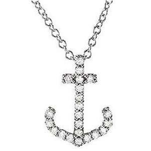 Ahoy Matey   Sparkling Diamond Studded Anchor Pendant in Platinum 