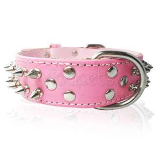 17 21 Pink Spiked Spikes Genuine Real Leather Dog Collar D Ring Large 