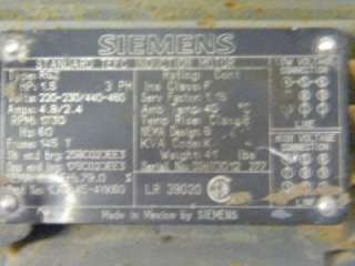 Siemens Standard 1.5 HP 1730 RPM Induction Motor  