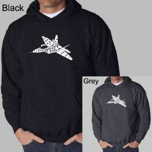 Mens GREY Fighter Jet Word Art Hooded Sweatshirt Small   Created out 