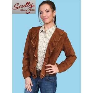  Scully Boar Suede Leather Ruffle Jacket L127 Womens 
