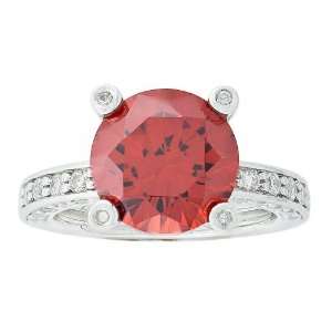 Platinum Plated Sterling Silver 100 Facets Collection Red Solitaire 