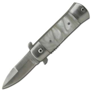 Mini Stiletto Spring Assist Knife Wtih White Pearl Handle T532WP 