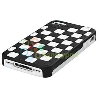 White/Black Checkered Rubber Case+Clear Screen Protector For Apple 