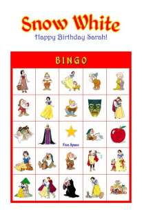 Snow White Birthday Party Game & Activity Bingo Cards  