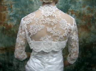   alencon lace bolero jacket 080   available in ivory and white  
