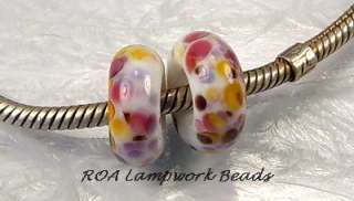 ROA Lampwork 2 White Tropic Lg Hole Art Glass Beads SRA  