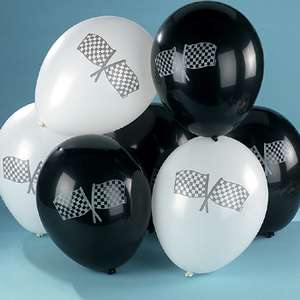 12 Racing Black And White Checkered Flag Balloons  