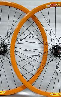 Velocity Deep V Orange track wheelset fixed gear wheels  