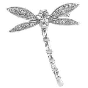  Alaquas Clear CZ Dragonfly Brooch Silvertone Jewelry Size 