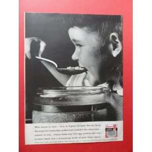 chicken noodle soup,1962 print advertisement (little girl eating soup 