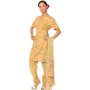   Khaki Floral Printed Salwar Kameez Suit   Pure Cotton 
