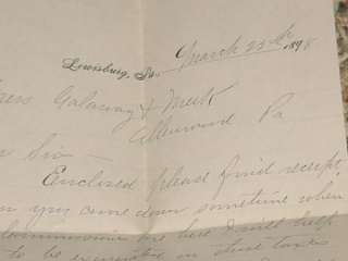 Lewisburg PA Union County Treasurer Letter 1898 Old  