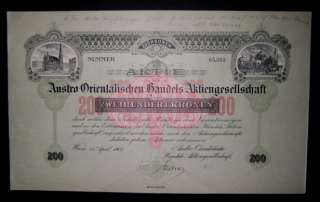 Aktie der Austro Orientalischen handels AG, 1908  