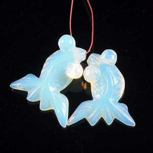 g0822 Two carved opailite goldfish pendant beads  