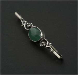 Danish Silver Brooch with nice Green Agate. 1930s.  