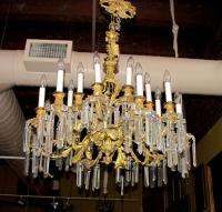 Antique French Bronze Dore Crystal Chandelier 19th Century  