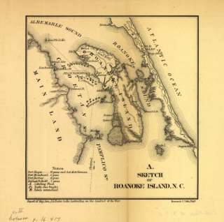 1866 Civil War map Roanoke Island, North Carolina  