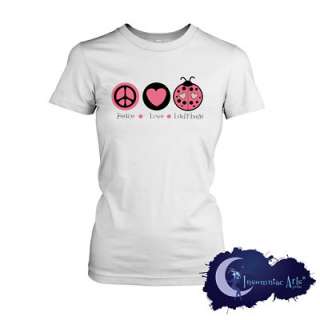 PEACE LOVE & LADYBUGS Adorable Ladies T Shirt insomniac_arts