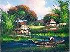 Nipa Hut & Fishing Boat Art Philippines Oil Painting