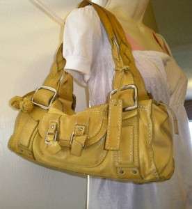 Real Leather FOSSIL yellow silver HOBO purse handbag Pockets  