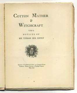 SALEM Cotton Mather Witchcraft Two Notices Upham 1870  