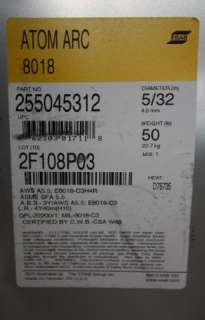   lbs ESAB Atom Arc 8018 Welding Rod Electrodes 5/32 Diameter 255045312